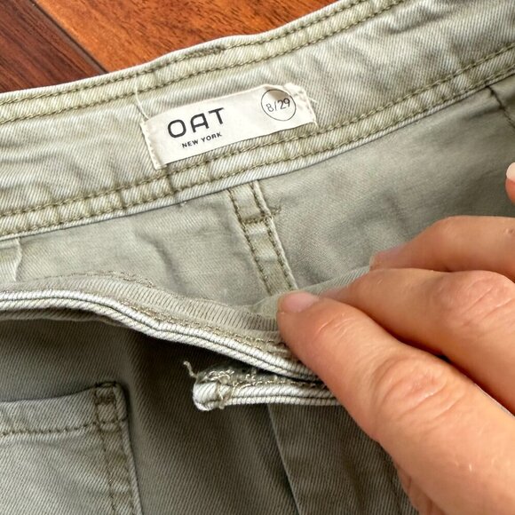 Oat New York Wide Leg Light Green Raw Hem Jeans Sz 8/29 - Picture 2 of 6